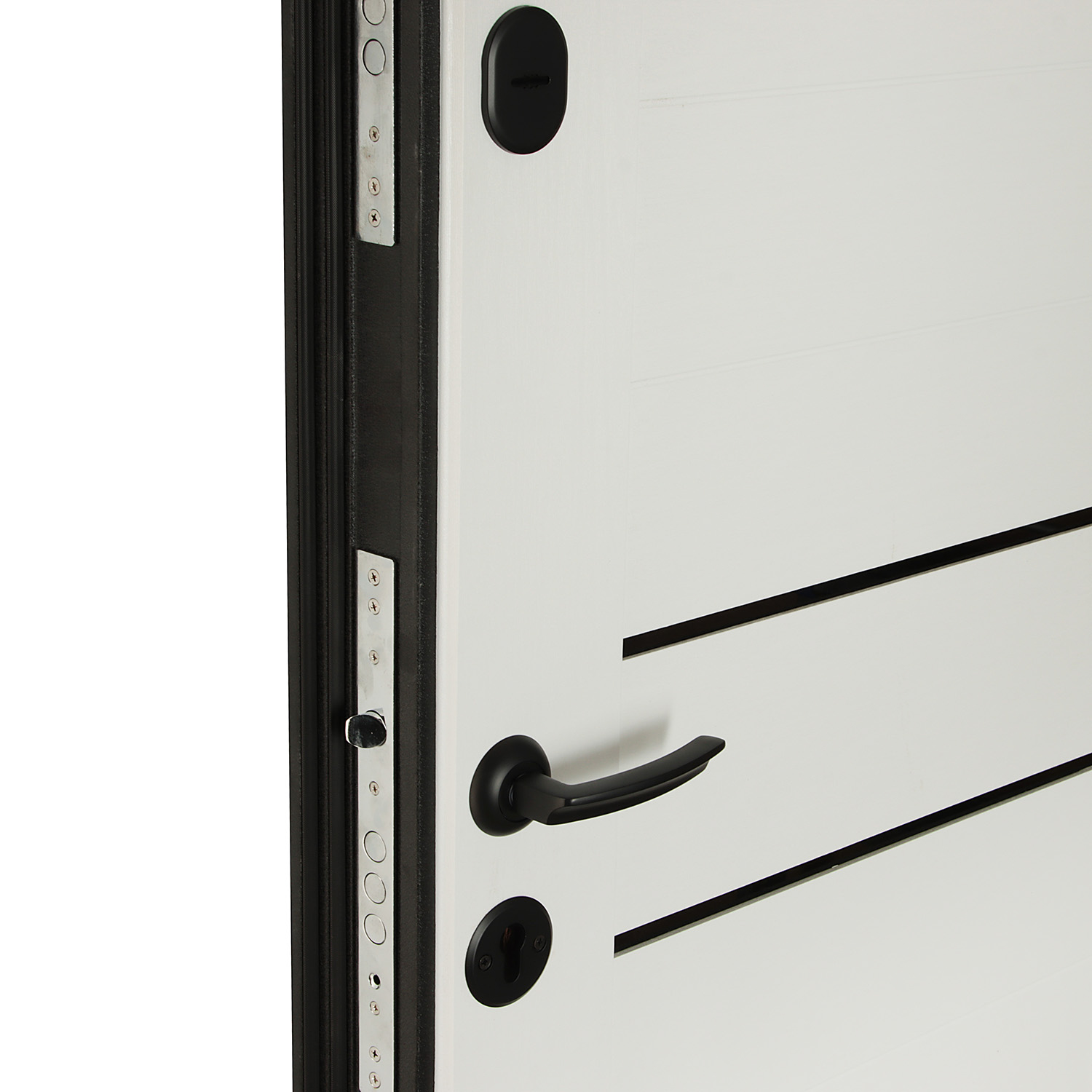 Дверь входная Двери Гуд М-3 GOODMAN, 860х2050х80 мм, со стеклом, левая, черный шелк/белый