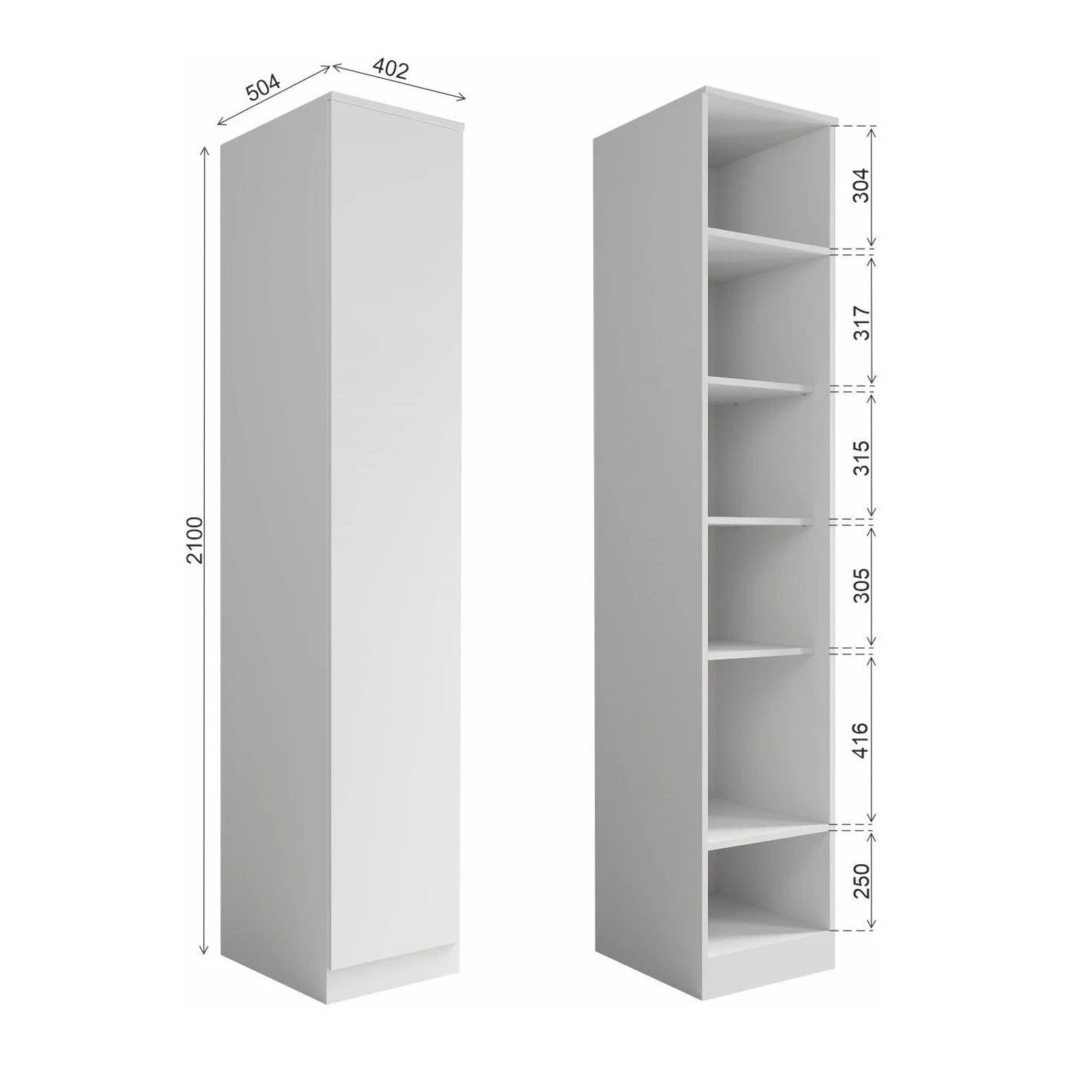 Шкаф-пенал 402х2101х504 мм 33 КОМОДА Мори, белый