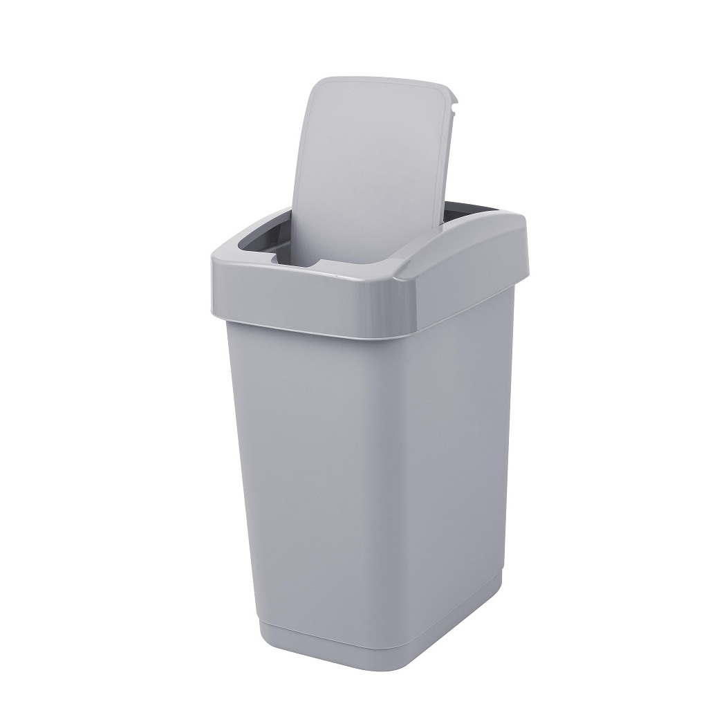 Контейнер д/мусора пластм. с откидной+"плавающей" крышкой 12л "Step" СерыйSC480611025 "Spin Clea"1/8