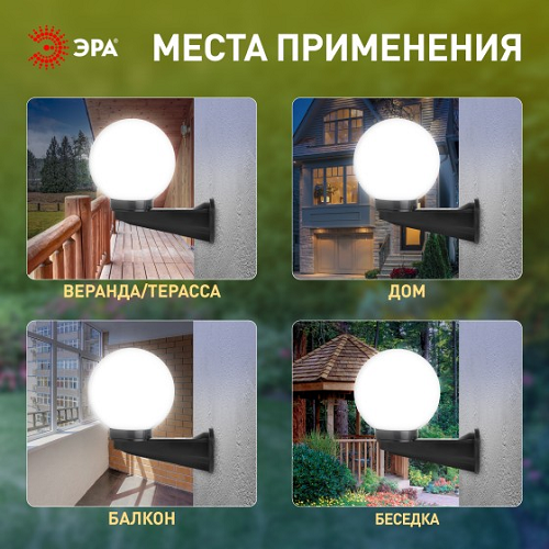 Светильник садово-парковый НБУ "Шар" Е27  настенный  опаловый ЭРА Б0048074 *2/2