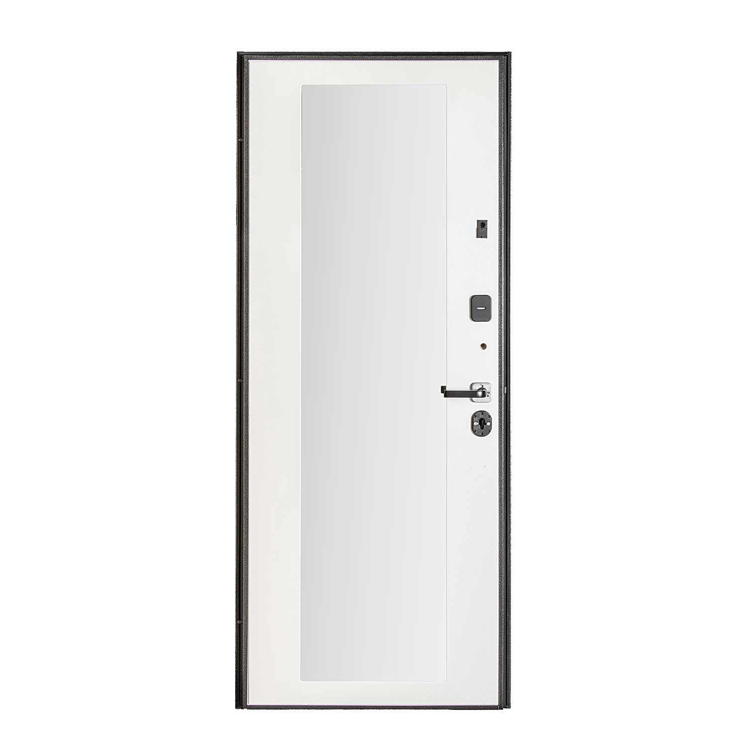 Дверь входная 2050х860х95 мм Дверной континент Брест, с зеркалом, правая, серебристый антик/белый матовый