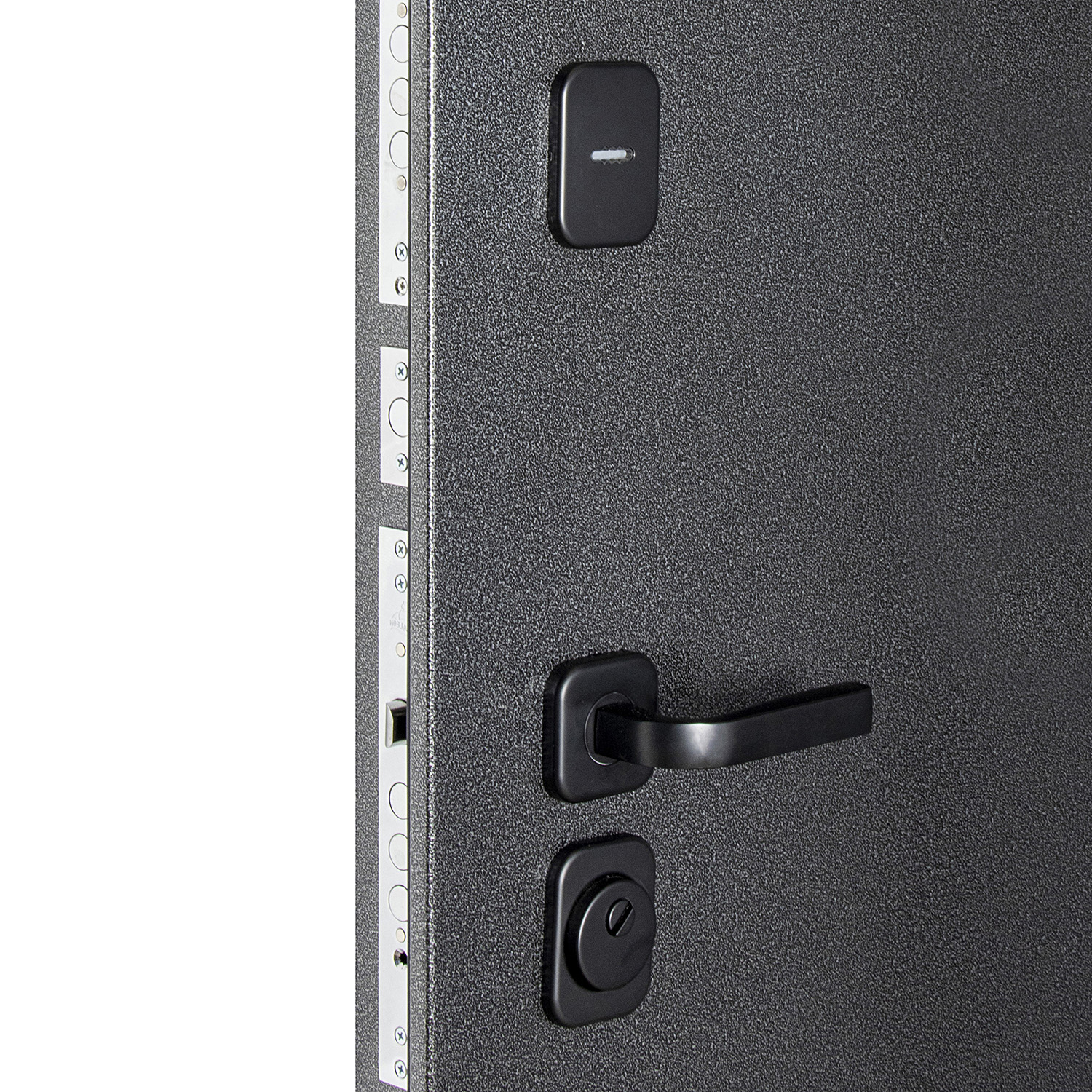 Дверь входная 2050х860х95 мм Дверной континент Брест, с зеркалом, правая, серебристый антик/белый матовый