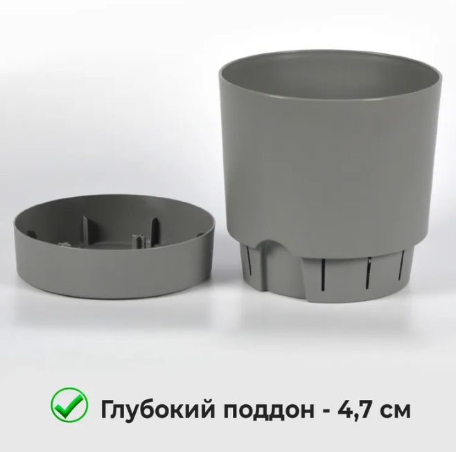 Кашпо пластм. "Гранд" 5,2л d верха 200мм h 195мм с поддоном Серый 5 0641 PL *1/6