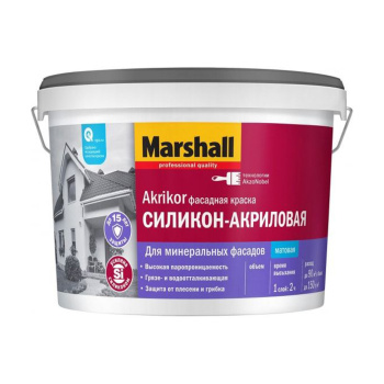 Краска акриловая 2.5 л фасадная Masterline (Marshall) Akrikor, белая база BW, матовая