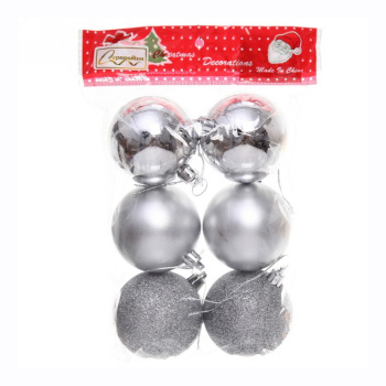 Новогодние шары 6 см (набор 6 шт) "Микс фактур", Серебро (пакет)