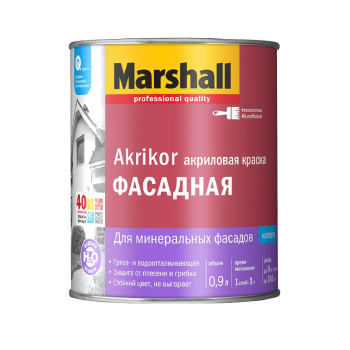 Краска акриловая 0.9 л фасадная Masterline (Marshall) Akrikor, белая база BW, матовая