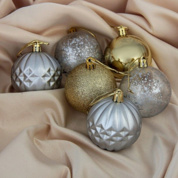 Набор шаров пластик d-6 см, 6 шт "Призма" серебристо-золотой 3259652