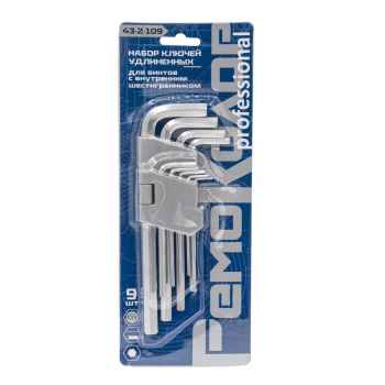 Набор ключей имбусовых НЕХ удлиненные сатин1,5-10 мм.9ШТ.арт.43-2-109 Ремоколор *1/6/60