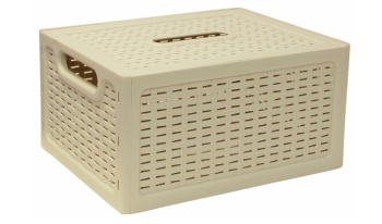 Корзина для хранения пластм. "Ротанг" 280х185х126мм с Крышкой, Белый М2372 ("М-Пластика")*1/12