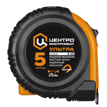 Рулетка 7,5м "УЛЬТРА" каучук с фиксатором магнитная (7,5Мх25мм) ЦИ *1/6