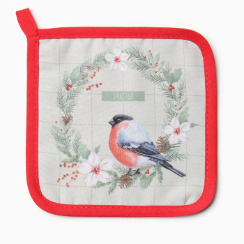 Набор прихваток Доляна «Снегирь», варежка 20х28 см, прихватка 17х17 см, хлопок, п/э, зеленый