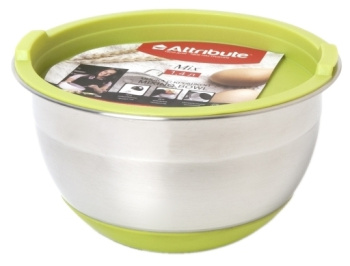 Миска нерж. 1,4л 16*9,5см силикон. крышка и дно, цвет микс
