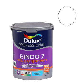 Краска акриловая 4.5 л для стен и потолков DULUX BINDO 7, база BW, матовая, влагостойкая