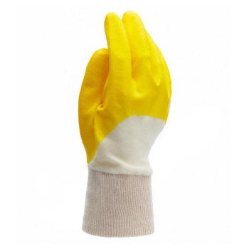 Перчатки ХБ с нитрил облив, 13кл4нит бел/желт,откр тыльн часть(арт.4523)Doloni*12/120/240