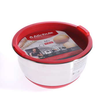 Миска нерж. 1,4л 16*9,5см силикон. крышка и дно, цвет микс