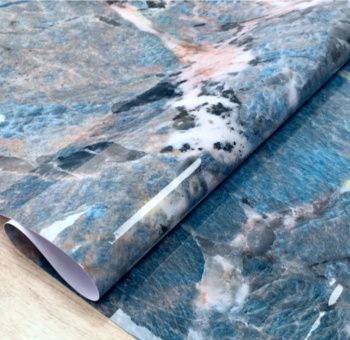 Клеёнка без основы "термо" гладкая "Мрамор синий" шир.0,6м,толщ.0,65мм GW-52240"ТермоКлеёнка"*20