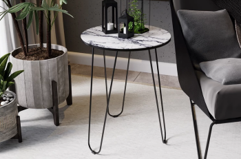 яяяСтол журнальный ДП-1-03-09 Чёрный/Стекло Мрамор белый*1