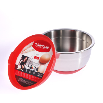 Миска нерж. 1,4л 16*9,5см силикон. крышка и дно, цвет микс