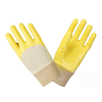 Перчатки ХБ с нитрил облив, 13кл4нит бел/желт,откр тыльн часть(арт.4523)Doloni*12/120/240