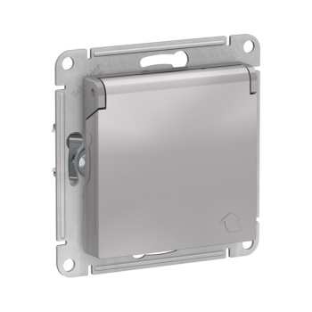 Механизм розетки 1-м СП ATLAS DESIGN с заземл. защ. шторки с крышкой 16А алюм. SchE ATN000346 *1