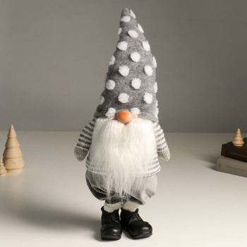 Кукла интерьерная "Дед Мороз в сером колпаке в белый горошек" 51 см 9488084